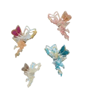Fairy shaped acetate hair claws with rhinestones in pink, blue and orange colors