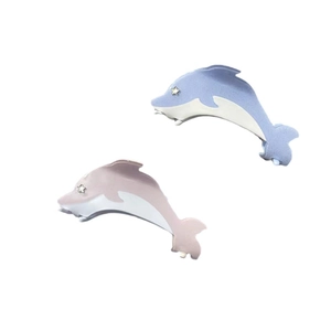 Pinces à cheveux dauphin en acétate mat avec détails étoiles en bleu et rose pastel