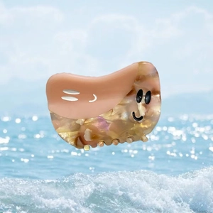 Pince à cheveux créative smiley en acétate avec épissage rose et motifs de pierre