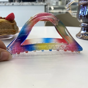 Rainbow gradient clear acrylic triangular hair claw clip for women stylish hair accessory