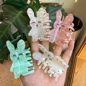 Pince à Cheveux Lapin en Acétate Fait à la Main avec Strass Mignon Bunny Épingle à Cheveux Style Coréen Accessoire Cheveux Femme