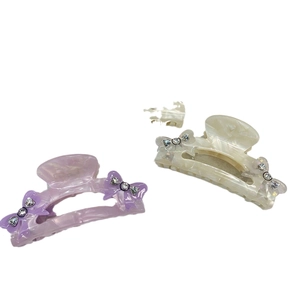 Lot de pinces à cheveux en acétate avec nœuds en strass, lilas et blanc crème