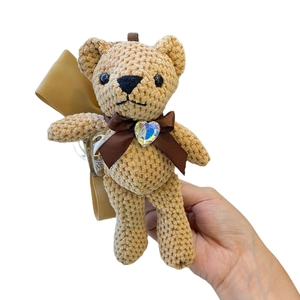 Cute knitted bear hair claw clip with brown ribbon and heart crystal for women