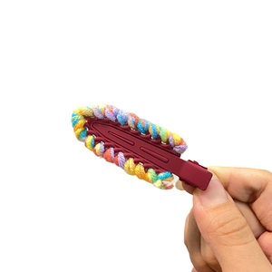 Handmade candy-colored knitted yarn hair clip with cute rainbow bear design for women