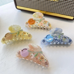 Cellulose Acetate Flower Hair Claw Clip With Rhinestone Elegant Multicolor Hair Clamps Large Shark Clip Hair Styling Accessories For Women