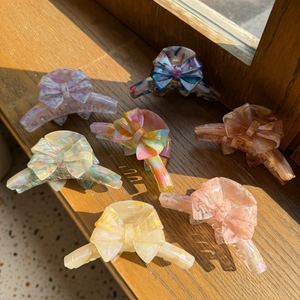 Elegant Acetate Bow Hair Claw Clip For Women Iridescent Marble Texture Shark Clip Korean Stylish Handmade Hair Accessories