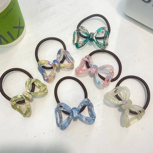 Women Sweet Acetate Bowknot Hair Ties Elastic Hair Bands Mermaid Marble Handmade Hair Rope Ponytail Holder Accessory