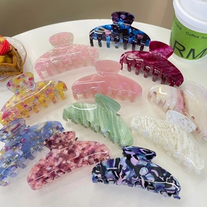 Korean Style Cellulose Acetate Large Hair Claw Clip Elegant Marble Floral Pattern Shark Clip For Women Thick Hair Styling