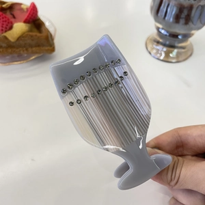 Elegant wine glass shaped acetate hair claw clip with rhinestones in grey finish