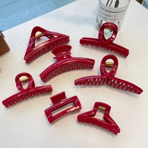 Élégante Grande Pince à Cheveux Rouge de Chine en Plastique Brillant Géométrique pour Femmes Accessoires Cheveux Épais Cadeau Nouvel An