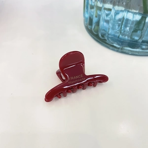 Minimalist deep red acetate hair claw clip with golden France Handmade engraving