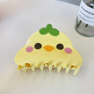 Cute yellow duckling acetate hair claw clip with green sprout decor and smooth finish