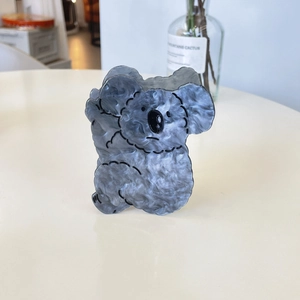 Pince à cheveux mignonne en forme de koala en acrylique avec texture marbrée bleue