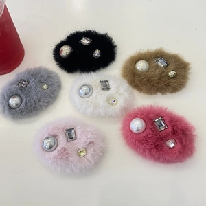 Barrette à Cheveux en Peluche Douce Avec Künstliche Perles et Strass Colorés Pince Latérale BB Géométrique pour Femme Fille Bijoux de Cheveux