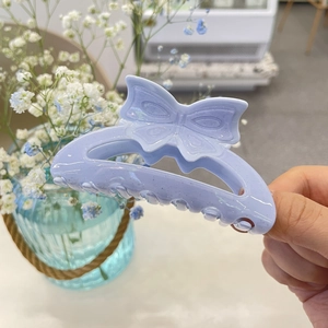 Elegant light purple acrylic butterfly hair claw clip with glitter finish for women