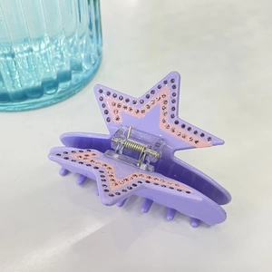 Sparkling purple star claw clip with pink rhinestones and resin finish for women hair