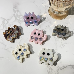 Cute Acetate Cat Hair Clip Heart Rhinestone Sweet Marble Pattern Kitten Duckbill Clip Elastic Hair Tie For Women Girls Hair Accessories