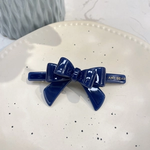 Sweet dark blue acetate layered bow hair clip with glossy finish for daily styling