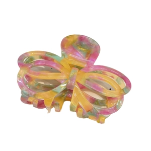 Colorful acetate hollow butterfly hair claw clip with rainbow marble finish for women