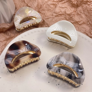 Acetate Hair Claw Clip Semicircle Marble Texture Alloy Tooth Nonslip Hair Grip For Women Elegant Daily Hair Accessories