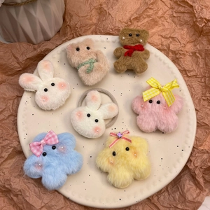 Lindos Accesorios para el Cabello de Animales de Peluche Conejito Oso Estrella Con Pinza de Pico de Pato y Cuerda Elástica para el Cabello para Mujeres Niñas