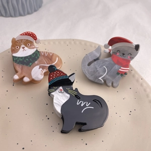 Pince à Cheveux Chat de Noël en Acétate Mignonne Pince Requin Animal Coiffure Festive pour Femmes Filles Fête Accessoires