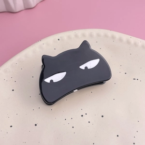 Cute black cat acetate hair claw clip with white eyes for women's hair styling