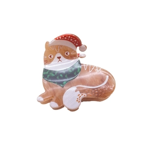 Pince à cheveux chat mignon en acrylique avec bonnet de Noël et écharpe à fleurs