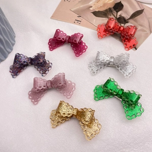 Christmas Glitter Lace Bow Hair Clip Sweet Acrylic Duckbill Clip Sparkly Butterfly Hairpin Fashion Accessories For Women
