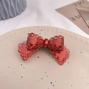 Sparkly red lace bow hair clip with glitter sequins for Christmas festive styling