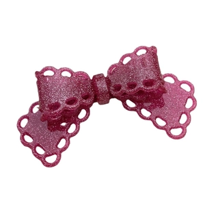 Deep pink glitter bow hair clip with hollow wavy lace edges in a minimalist sweet style
