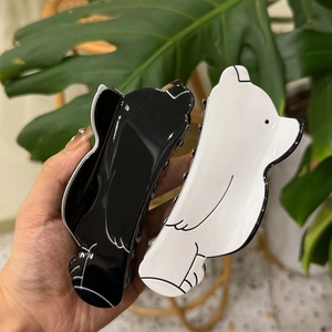 Pince à Cheveux Ours Polaire en Acétate Forme d'Animal Minimaliste Noir Blanc Pince Requin Accessoire de Cheveux pour Femmes Filles
