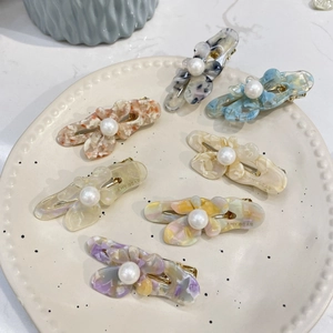 Acetate Hair Clip Butterfly Flower Shape Duckbill Side Clip Sweet Elegant Faux Artificial Pearl Accessories For Women
