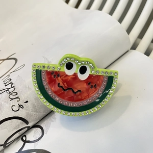Quirky Fruit Acetate Hair Claw Cartoon Eyes Rhinestone Watermelon Kiwi Shape Cute Hair Clip For Women And Girls