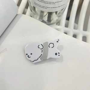 Barrette à cheveux mignonne en acétate blanc motif petit chien avec détail gris