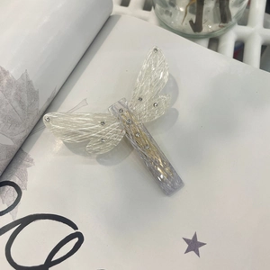 Elegant acetate dragonfly hair clip with gold foil and rhinestones for women