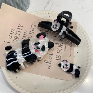 Pince à Cheveux Panda en Acétate pour Femmes Pince à Cheveux Animale Personnalisée avec Fleur Rose Strass Accessoires de Cheveux