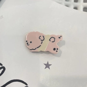 Barrette chiot rose mignon en acétate avec ruban jaune pour coiffure de fille
