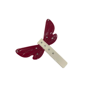 Elegant dragonfly acetate hair clip with burgundy wings and sparkling silver rhinestones