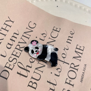 Pince à cheveux panda mignonne en acétate avec petite fleur rose et motif marbré