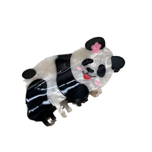Pince à cheveux panda mignonne en acétate avec décoration fleur rose sur fond blanc