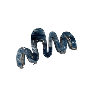 Blue and white marble wave acetate hair claw clip with elegant curved design