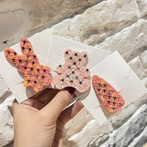 Set de pinces à cheveux mignonnes en acétate avec ours et lapin ornées de strass colorés à la main