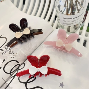 Pince à Cheveux en Acétate Oreilles de Lapin Avec Nœud et Künstliche Perle Doux Élégant Pince Crabe Accessoires Cheveux Pour Femmes