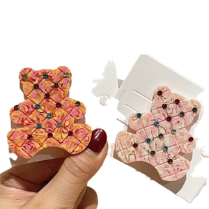 Barrettes à cheveux mignonnes en forme d'ours avec texture marbrée et strass