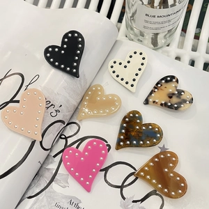 Pince à Cheveux Bec de Canard en Acétate Cœur Doux pour Femmes Avec Décoration en Künstliche Perles d'Imitation Pince à Frange Style Y2K