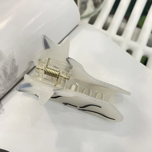 Creative cat ear acetate hair claw clip in creamy white with durable golden spring