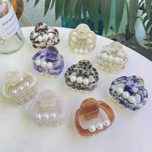 Korean Style Acetate Hair Claw Clips With Faux Artificial Pearl Elegant Marble Texture Square Hairpin For Women Daily Hair Accessories