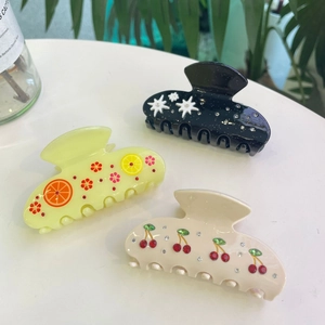 Korean Sweet Cellulose Acetate Fruit Hair Claw Clip Handmade Cherry Lemon Rhinestone Shark Clip Hair Accessories For Women