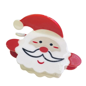 Graziosa pinza per capelli Babbo Natale in acetato con design natalizio rosso e bianco